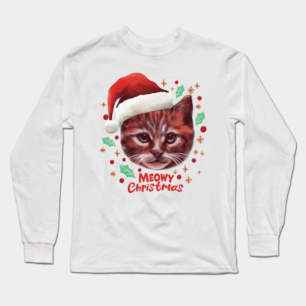 Meowy Christmas Long Sleeve T-Shirt by DANDINGEROZZ